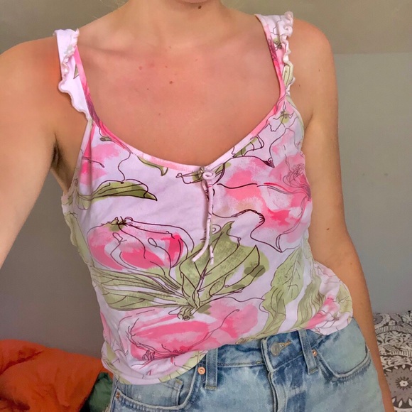 pretty pink watercolor flowers tank top - Picture 2 of 2